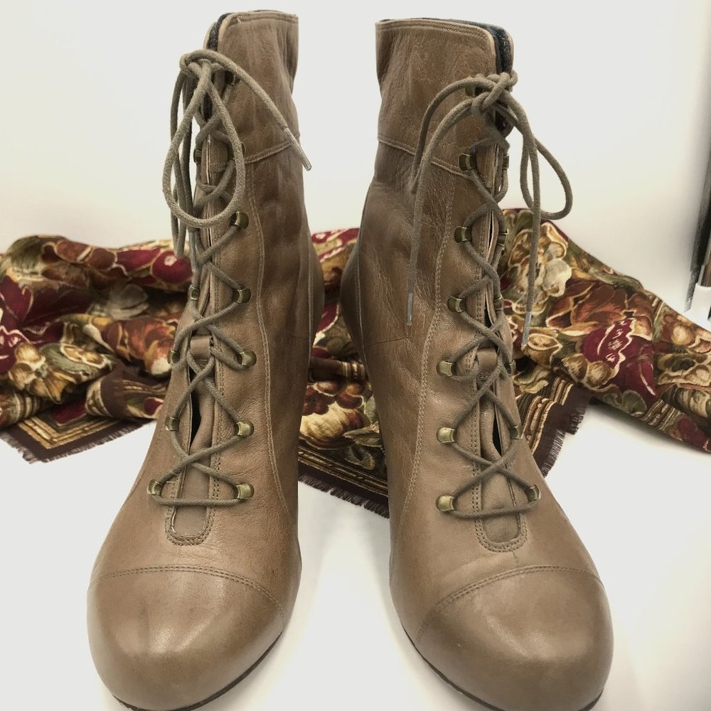 11M Taupe Lace-Up Ankle Boots